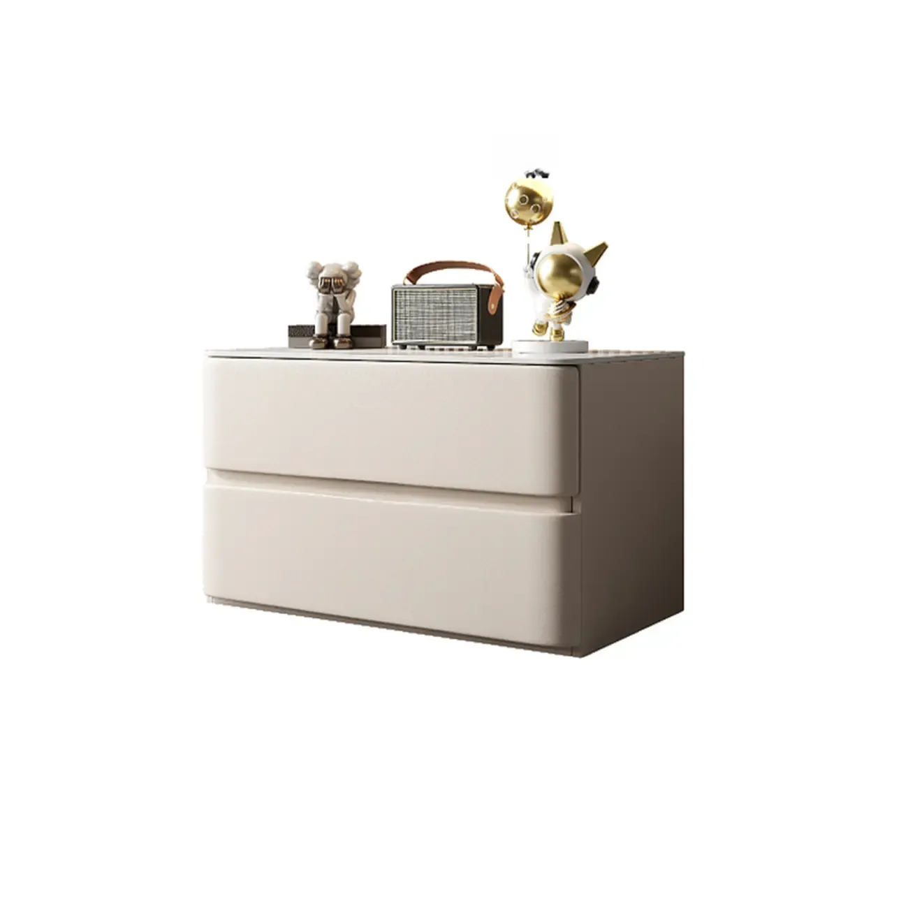 Modern Stone Top Wooden White Bedside Table 2 Drawers Image - 6