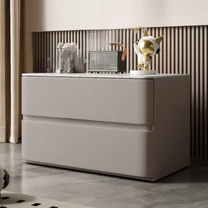 Modern Stone Top Wooden White Bedside Table 2 Drawers Image - 8