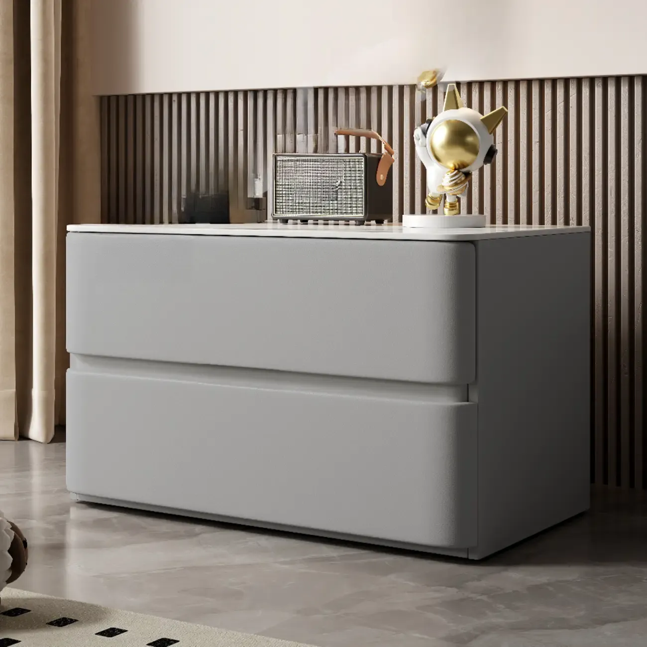 Modern Stone Top Wooden White Bedside Table 2 Drawers Image - 9