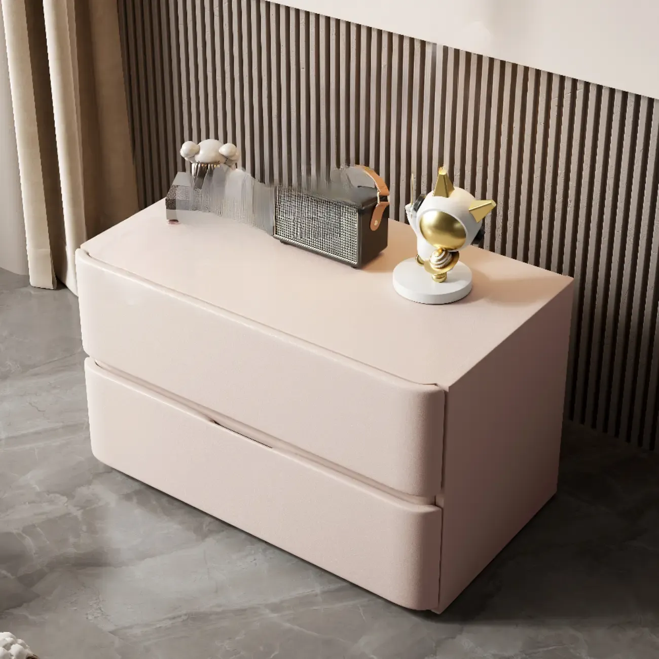 Modern Stone Top Wooden White Bedside Table 2 Drawers Image - 12