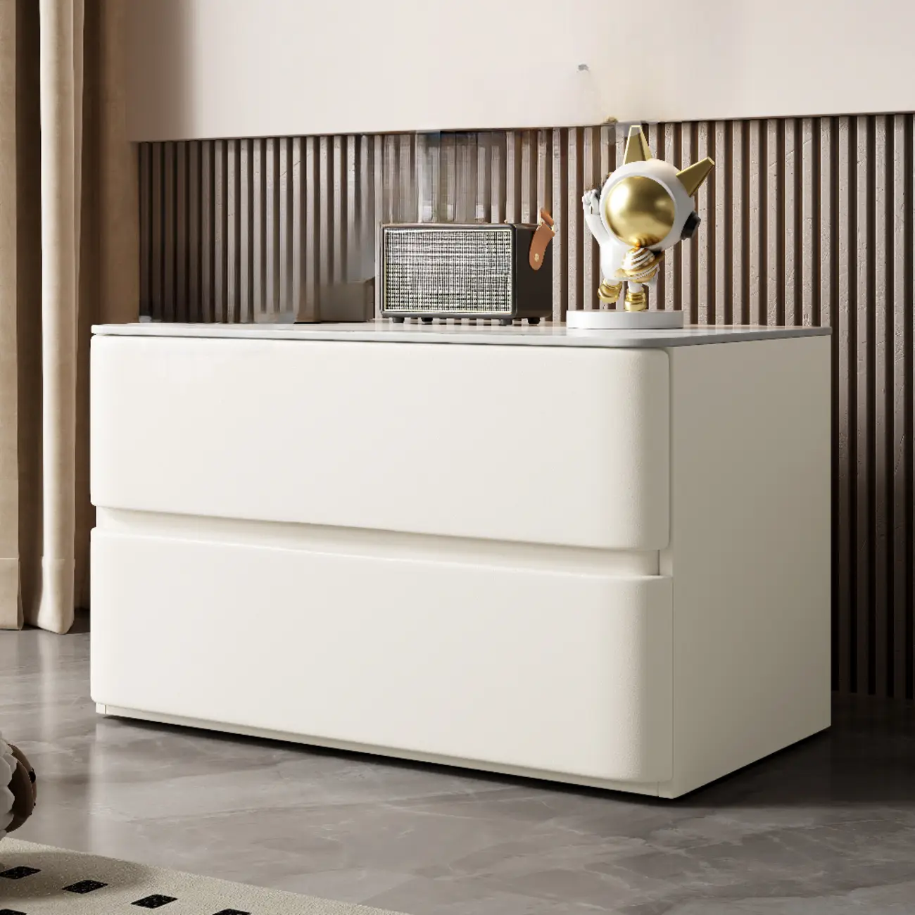 Modern Stone Top Wooden White Bedside Table 2 Drawers Image - 13 | homeyfad