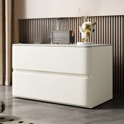 Modern Stone Top Wooden White Bedside Table 2 Drawers Image - 13