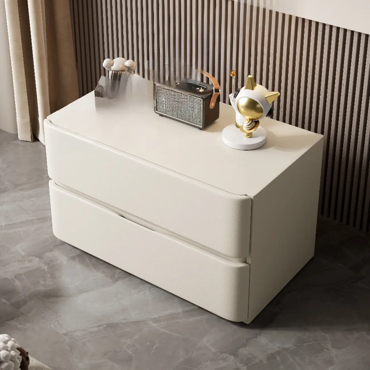 Modern Stone Top Wooden White Bedside Table 2 Drawers Image - 15 | homeyfad