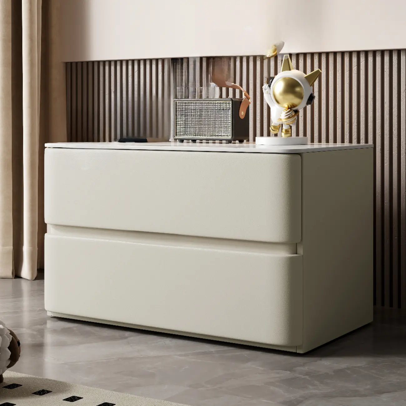 Modern Stone Top Wooden White Bedside Table 2 Drawers Image - 16 | homeyfad