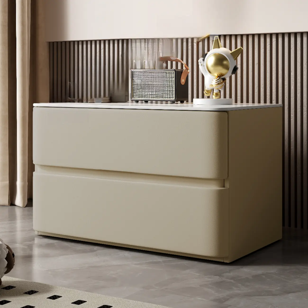 Modern Stone Top Wooden White Bedside Table 2 Drawers Image - 18 | homeyfad