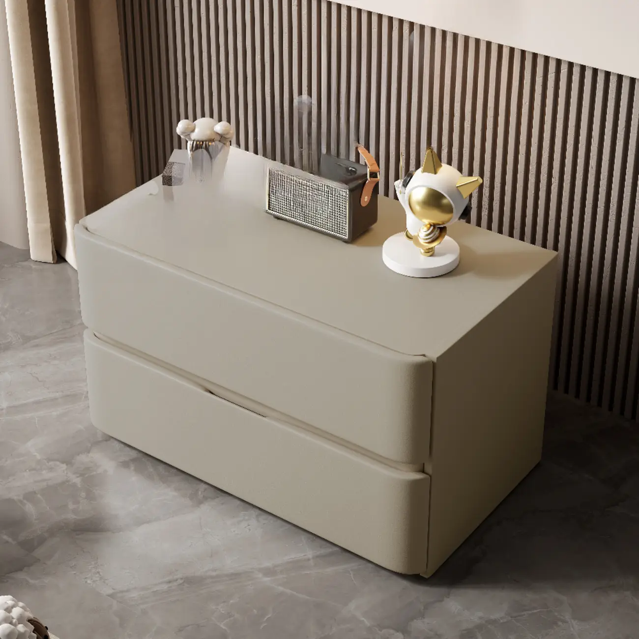 Modern Stone Top Wooden White Bedside Table 2 Drawers #size | homeyfad