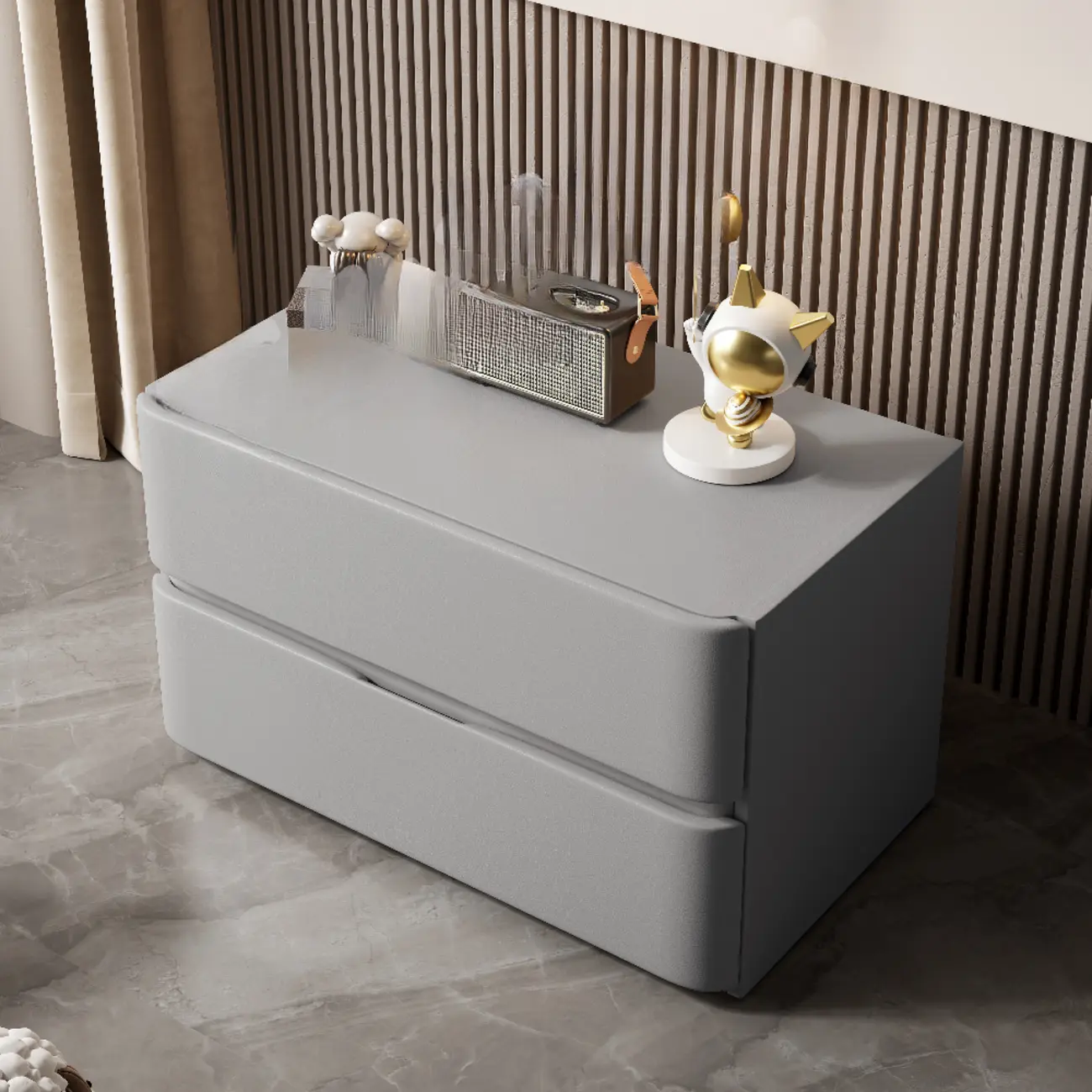 Modern Stone Top Wooden White Bedside Table 2 Drawers Image - 20 | homeyfad