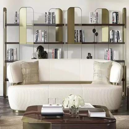 Art Deco Horizontal Wood Shelf Stainless Steel Bookshelves Image - 9