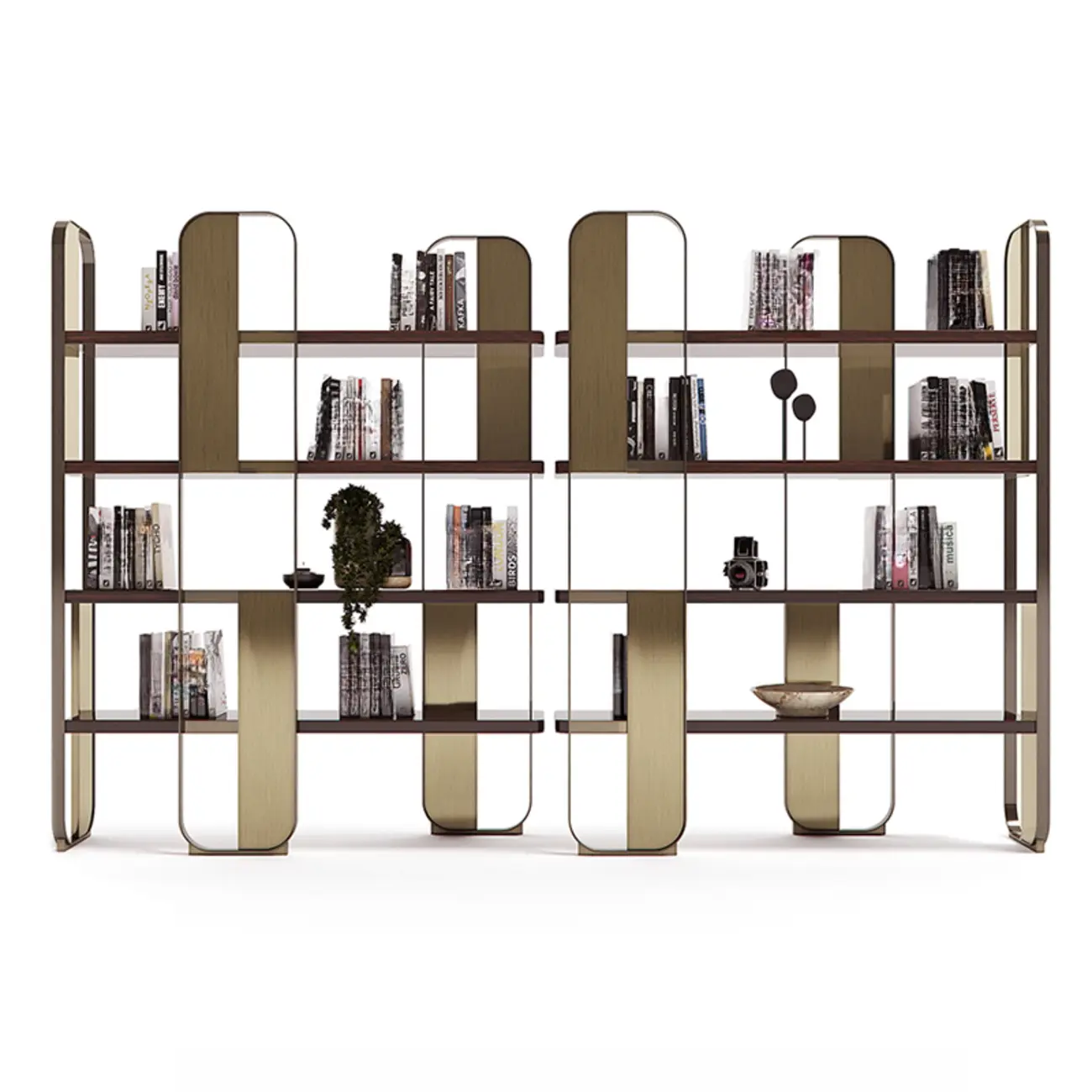 Art Deco Horizontal Wood Shelf Stainless Steel Bookshelves Image - 11 | homeyfad