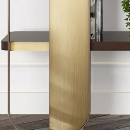 Art Deco Horizontal Wood Shelf Stainless Steel Bookshelves Image - 7