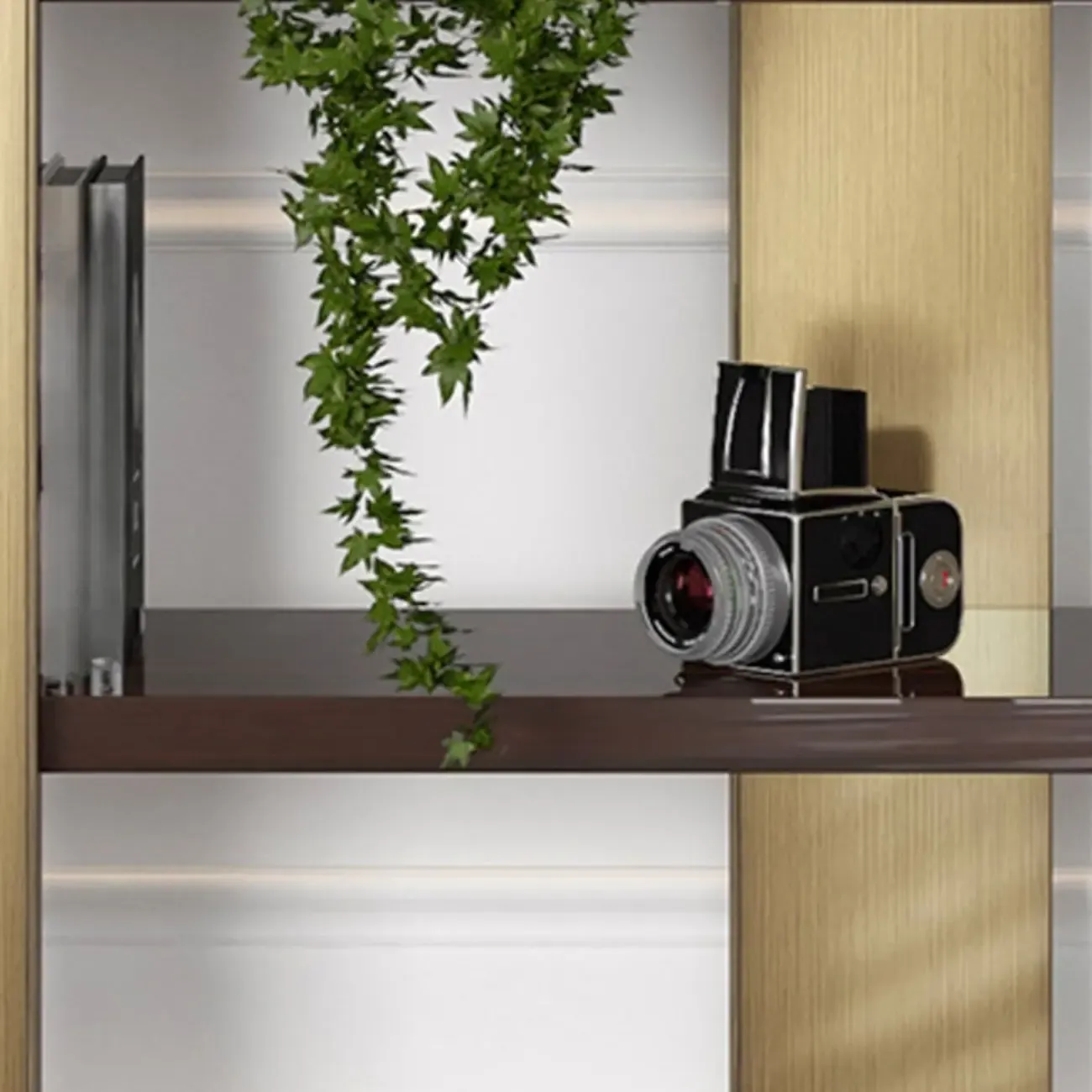 Art Deco Horizontal Wood Shelf Stainless Steel Bookshelves Image - 6