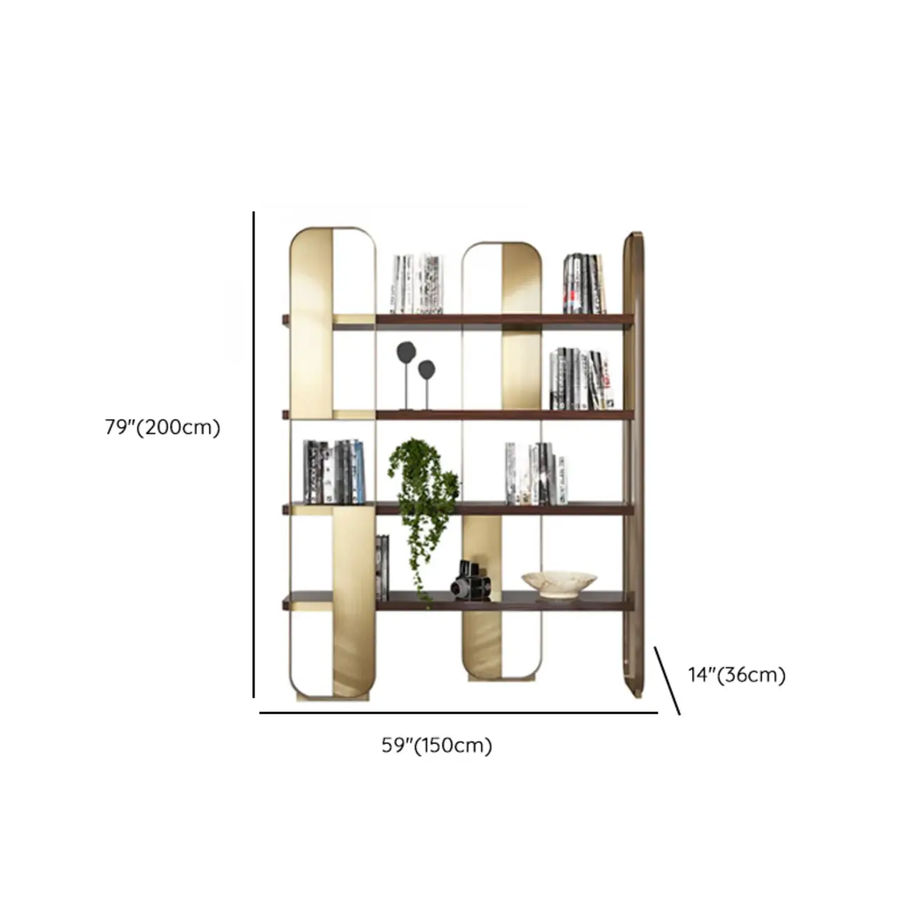 Art Deco Horizontal Wood Shelf Stainless Steel Bookshelves Image - 14 | homeyfad