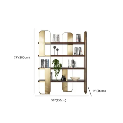 Art Deco Horizontal Wood Shelf Stainless Steel Bookshelves Image - 14