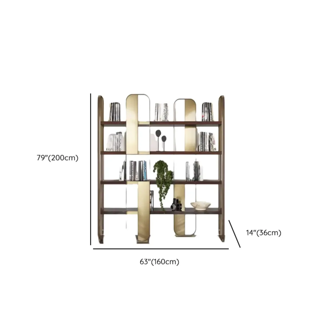 Art Deco Horizontal Wood Shelf Stainless Steel Bookshelves Image - 15