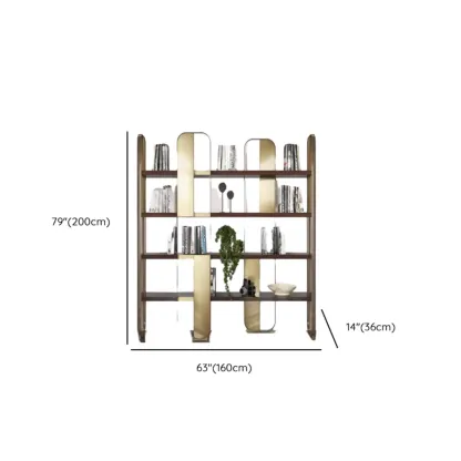 Art Deco Horizontal Wood Shelf Stainless Steel Bookshelves Image - 15