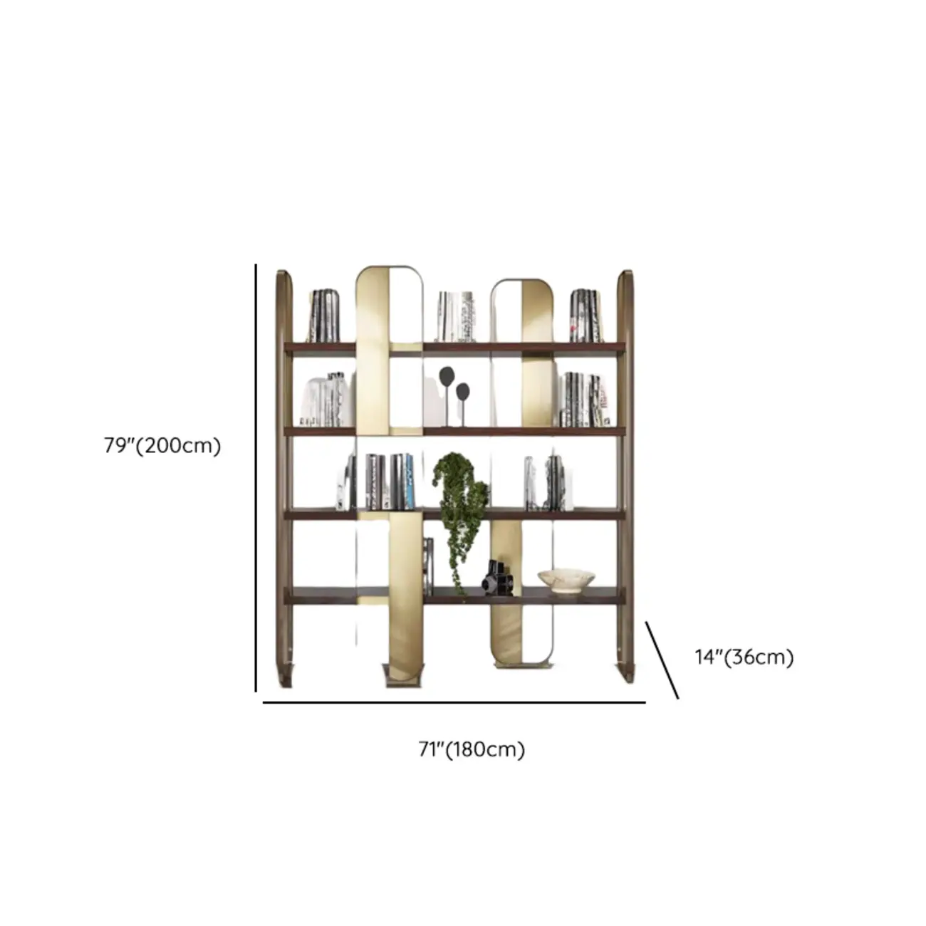 Art Deco Horizontal Wood Shelf Stainless Steel Bookshelves Image - 16 | homeyfad