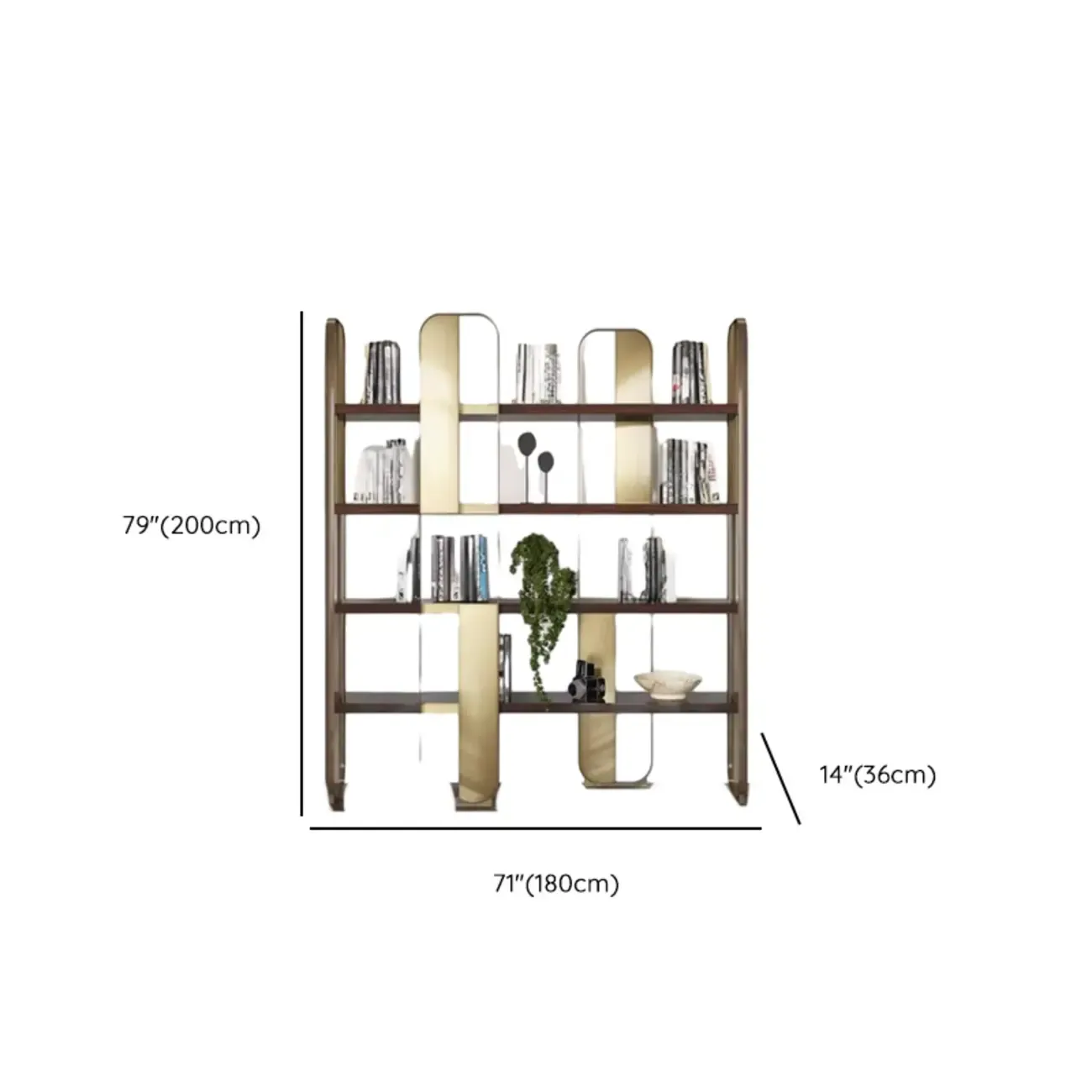 Art Deco Horizontal Wood Shelf Stainless Steel Bookshelves Image - 16