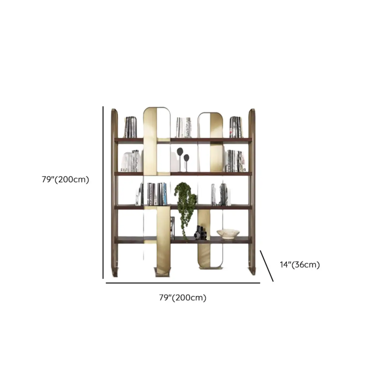 Art Deco Horizontal Wood Shelf Stainless Steel Bookshelves Image - 17 | homeyfad