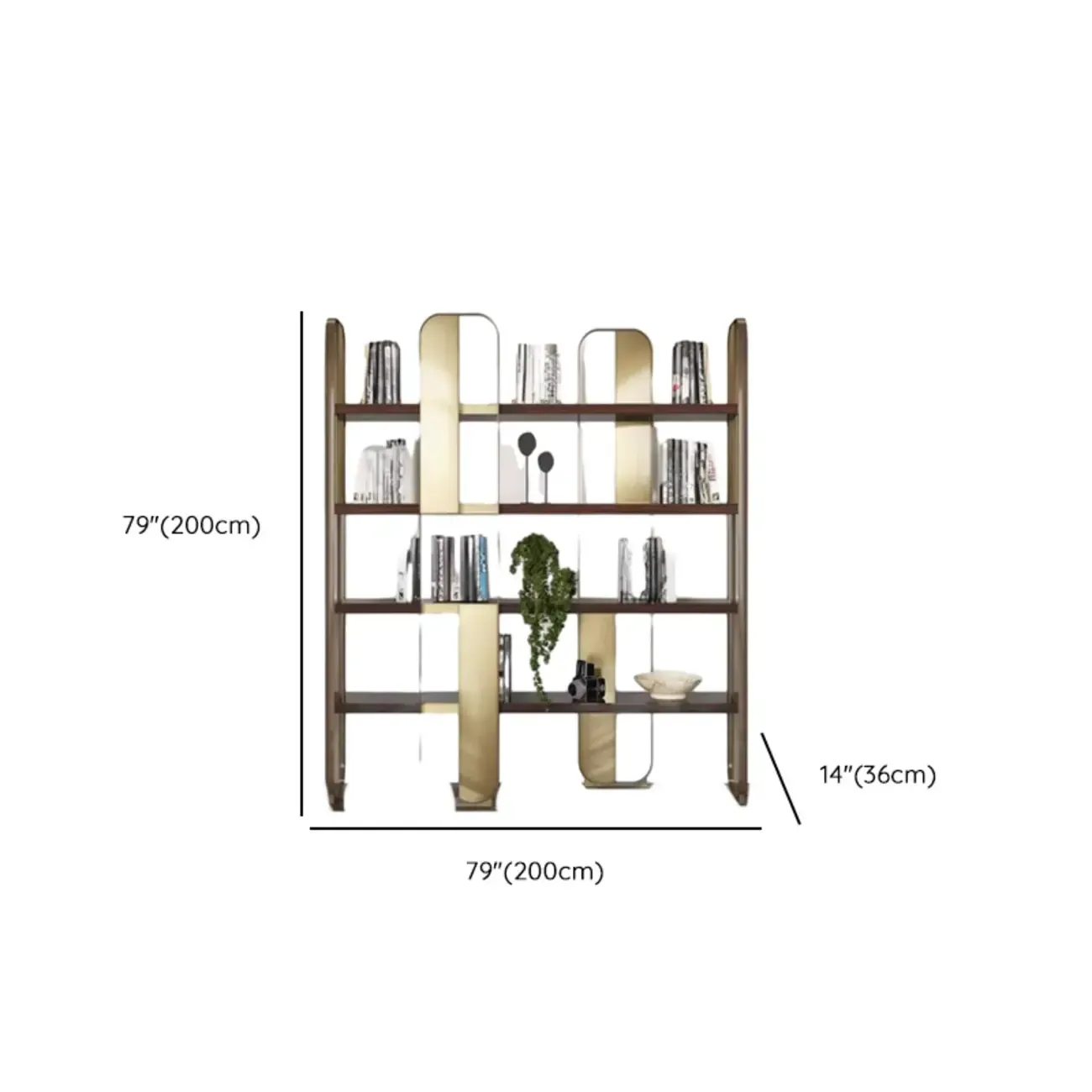 Art Deco Horizontal Wood Shelf Stainless Steel Bookshelves Image - 17