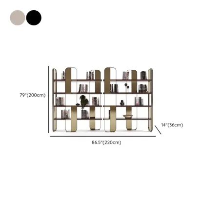 Art Deco Horizontal Wood Shelf Stainless Steel Bookshelves Image - 18