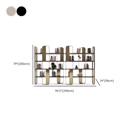 Art Deco Horizontal Wood Shelf Stainless Steel Bookshelves Image - 19