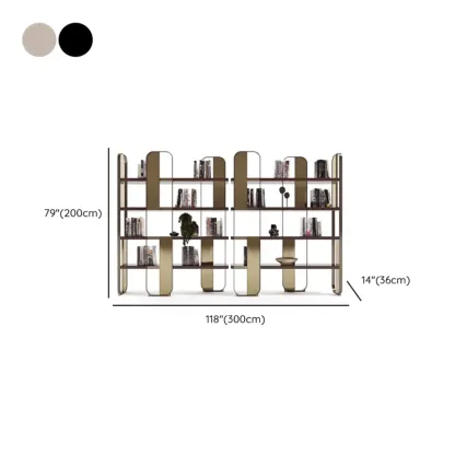 Art Deco Horizontal Wood Shelf Stainless Steel Bookshelves Image - 21