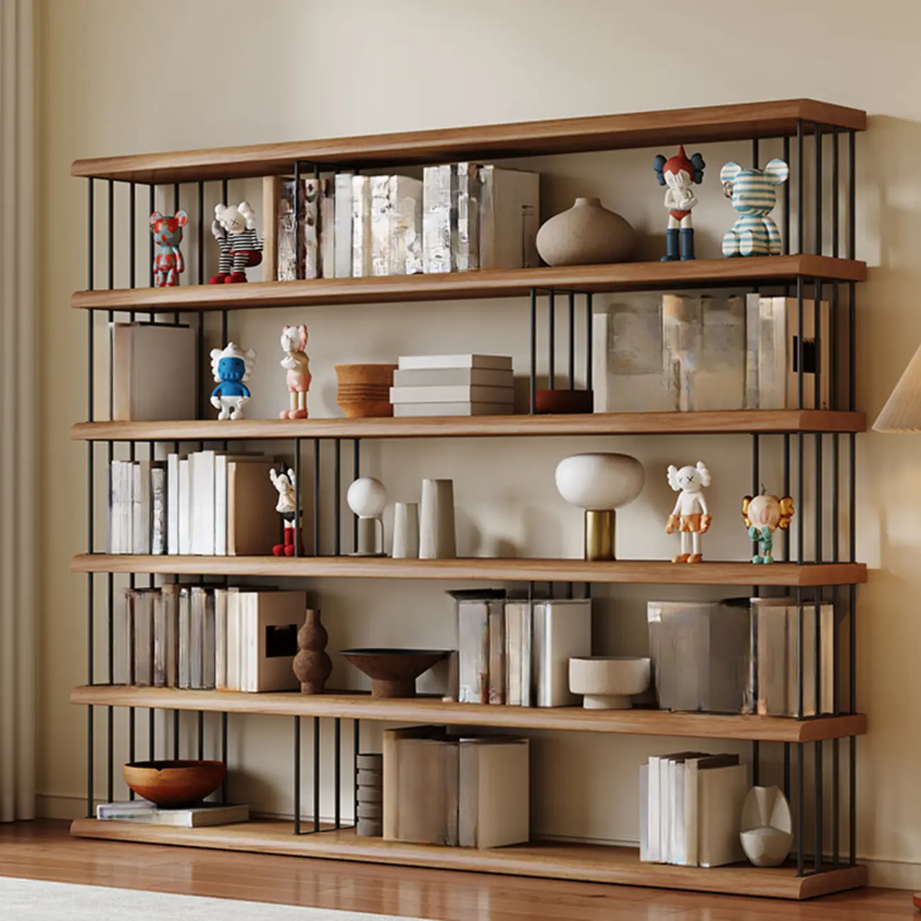 Brown Wooden 5-Shelf Open Back Organizer Bookshelf Image - 3 | homeyfad