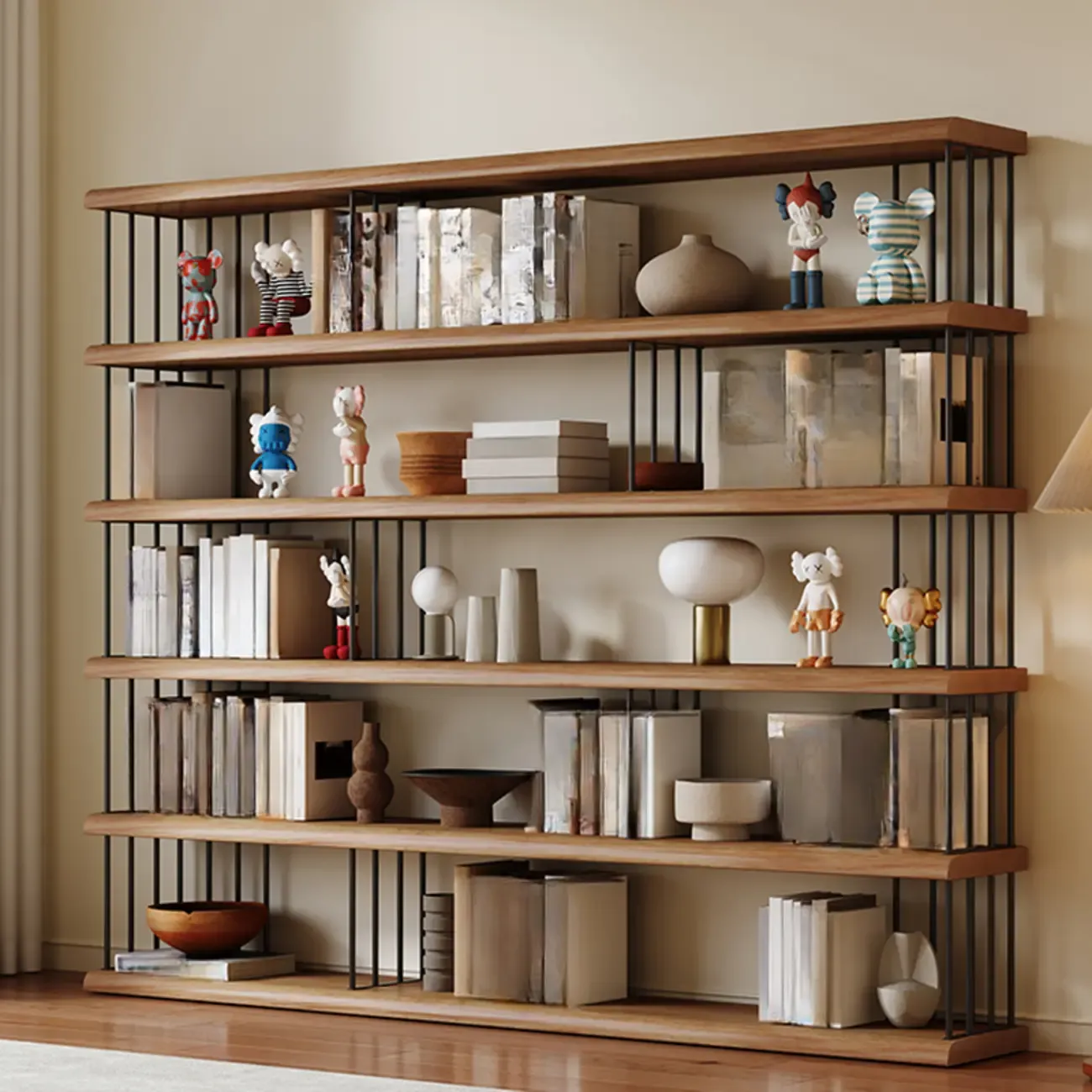 Brown Wooden 5-Shelf Open Back Organizer Bookshelf Image - 3