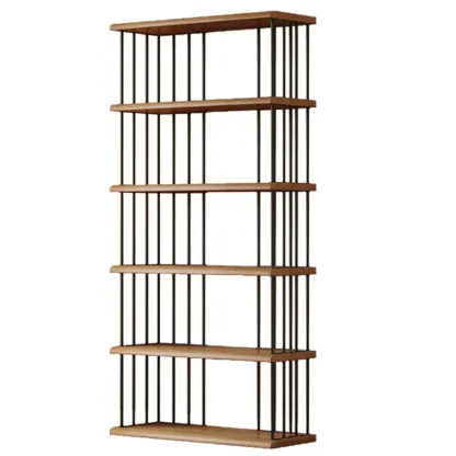 Brown Wooden 5-Shelf Open Back Organizer Bookshelf Image - 17