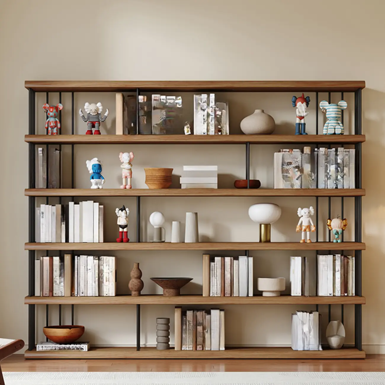 Brown Wooden 5-Shelf Open Back Organizer Bookshelf Image - 2 | homeyfad