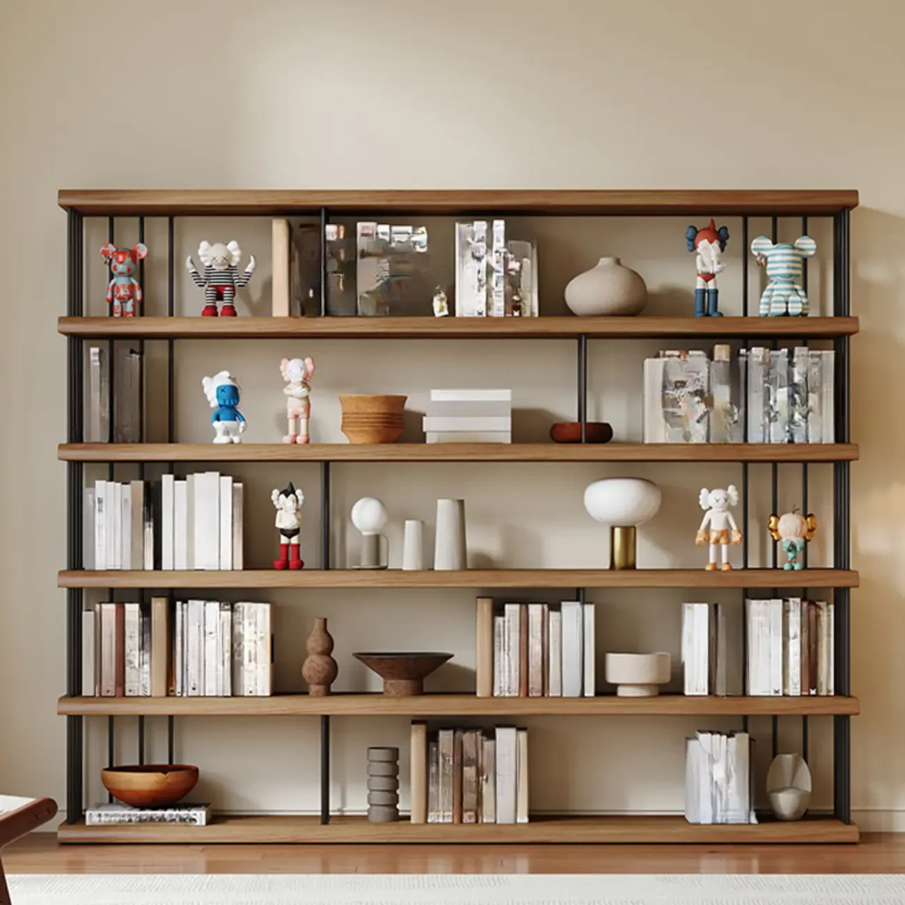 Brown Wooden 5-Shelf Open Back Organizer Bookshelf Image - 2