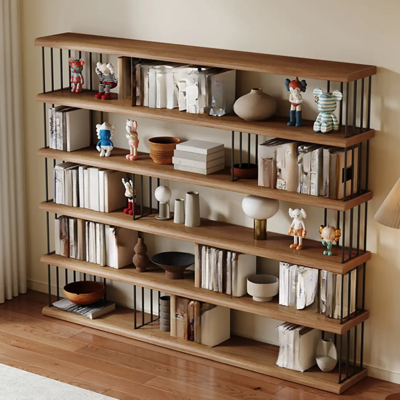 Brown Wooden 5-Shelf Open Back Organizer Bookshelf Image - 4