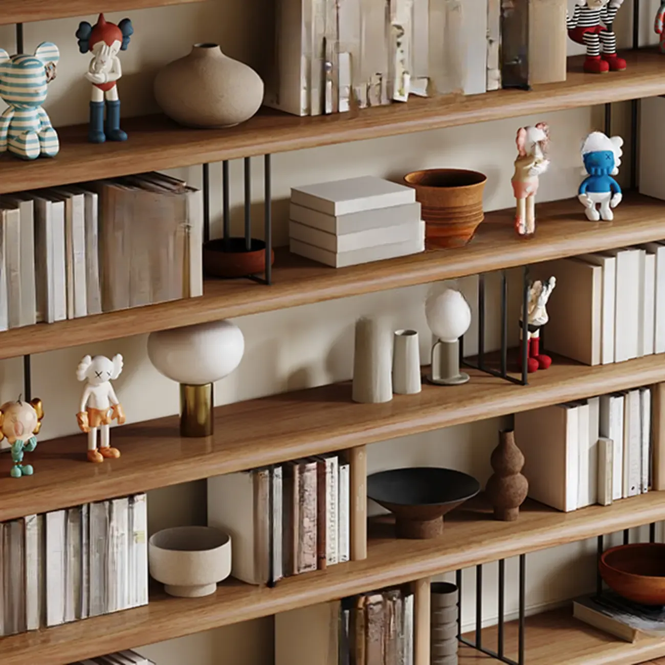 Brown Wooden 5-Shelf Open Back Organizer Bookshelf Image - 6