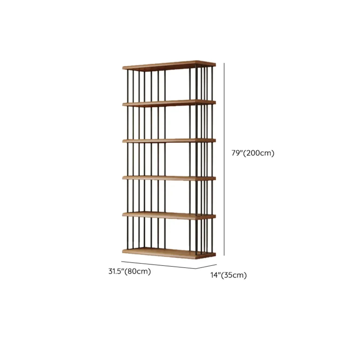 Brown Wooden 5-Shelf Open Back Organizer Bookshelf #size