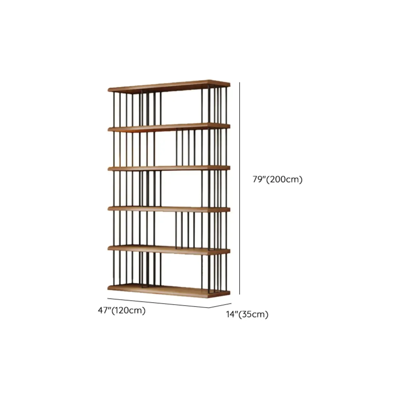 Brown Wooden 5-Shelf Open Back Organizer Bookshelf Image - 10