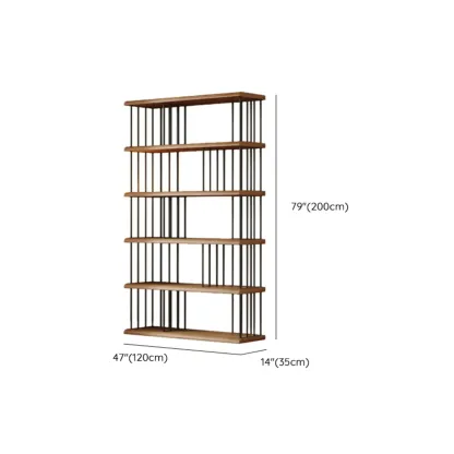 Brown Wooden 5-Shelf Open Back Organizer Bookshelf Image - 10