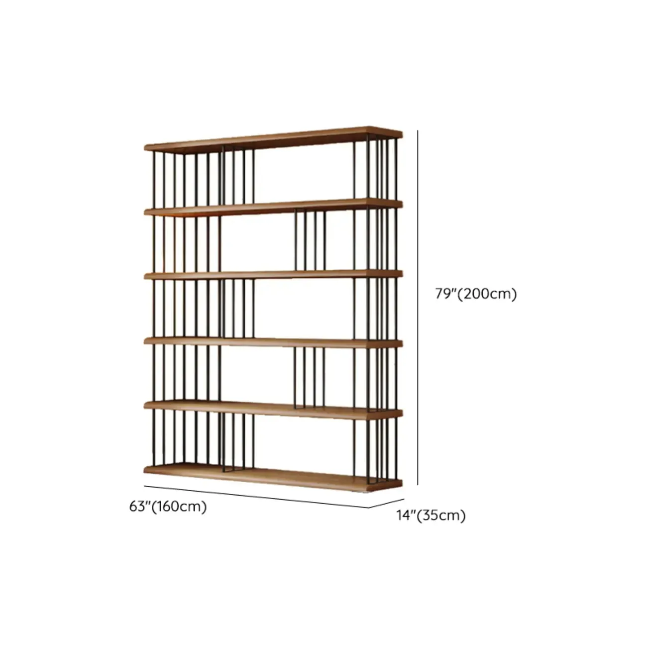 Brown Wooden 5-Shelf Open Back Organizer Bookshelf Image - 12