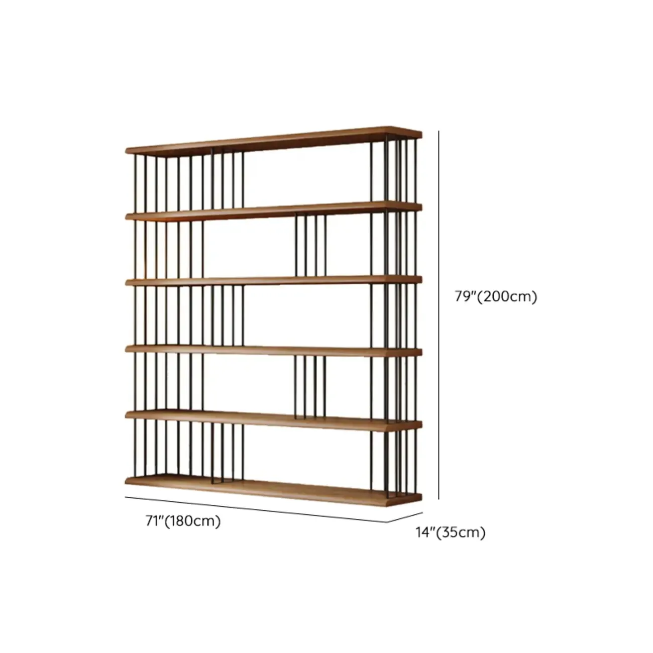 Brown Wooden 5-Shelf Open Back Organizer Bookshelf Image - 13