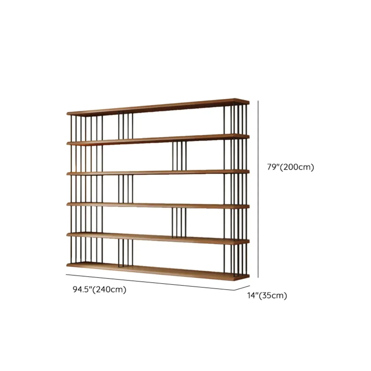 Brown Wooden 5-Shelf Open Back Organizer Bookshelf Image - 14