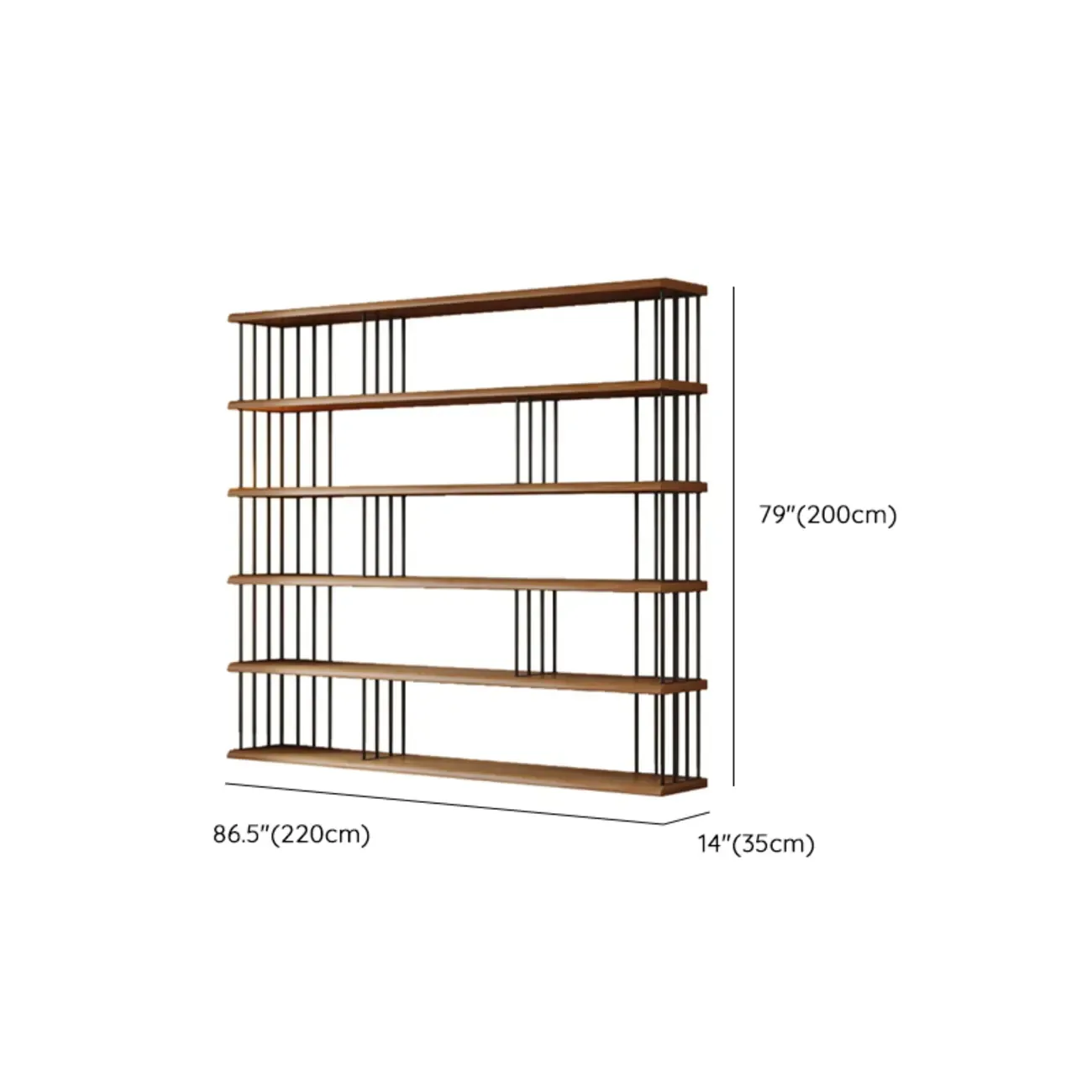 Brown Wooden 5-Shelf Open Back Organizer Bookshelf Image - 16