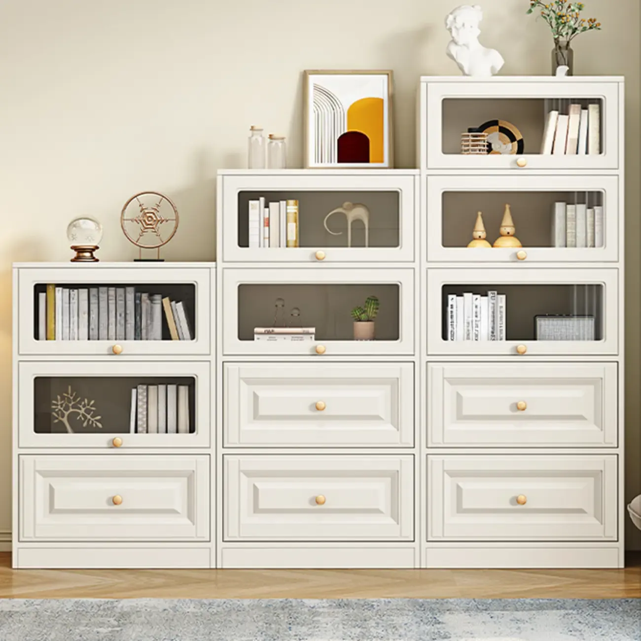 White Standard Wooden Cabinet Bookcase with Doors Image - 1