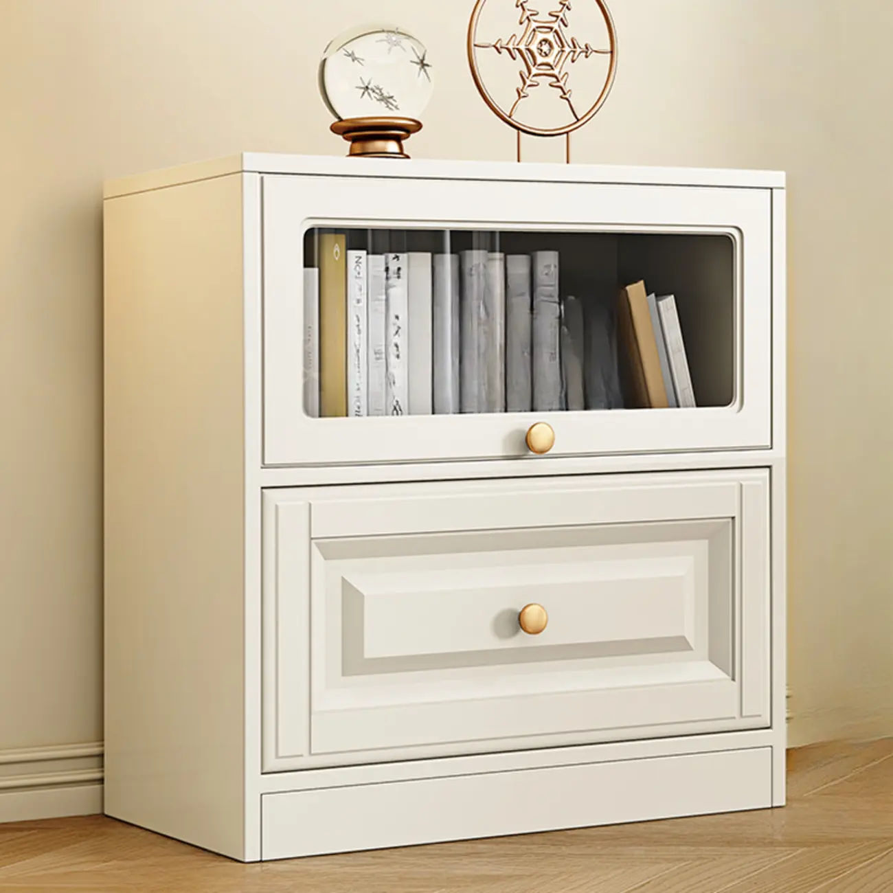 White Standard Wooden Cabinet Bookcase with Doors Image - 3 | homeyfad