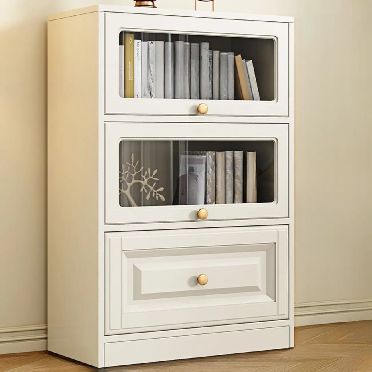 White Standard Wooden Cabinet Bookcase with Doors Image - 4 | homeyfad
