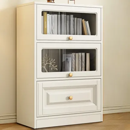 White Standard Wooden Cabinet Bookcase with Doors Image - 4