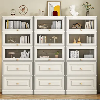White Standard Wooden Cabinet Bookcase with Doors Image - 2