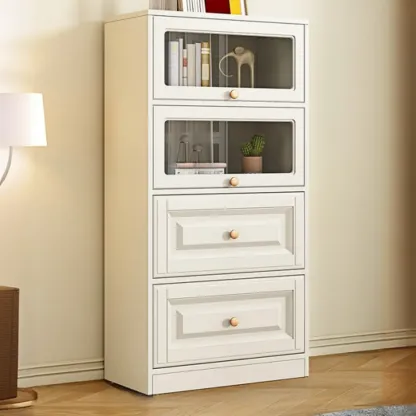 White Standard Wooden Cabinet Bookcase with Doors Image - 5
