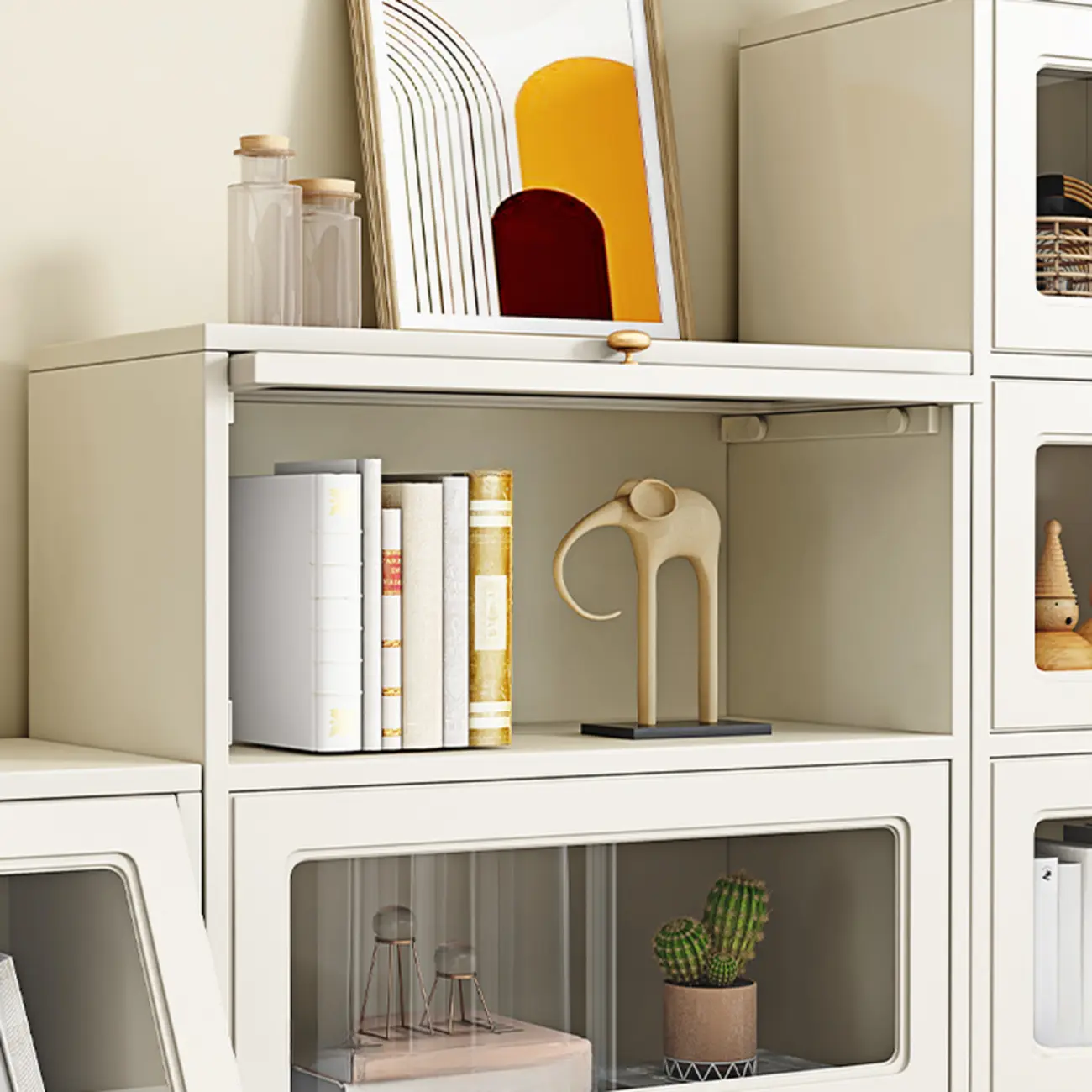 White Standard Wooden Cabinet Bookcase with Doors Image - 9 | homeyfad