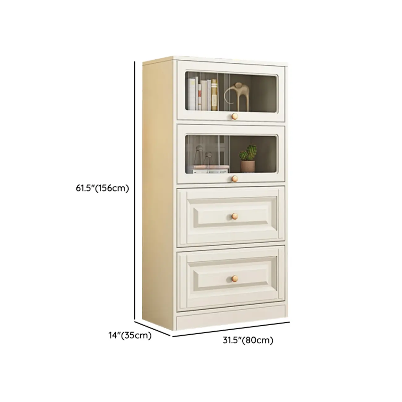 White Standard Wooden Cabinet Bookcase with Doors Image - 12 | homeyfad