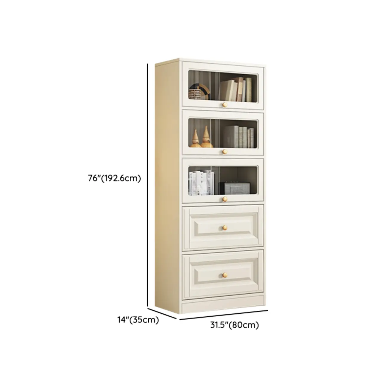 White Standard Wooden Cabinet Bookcase with Doors Image - 13 | homeyfad