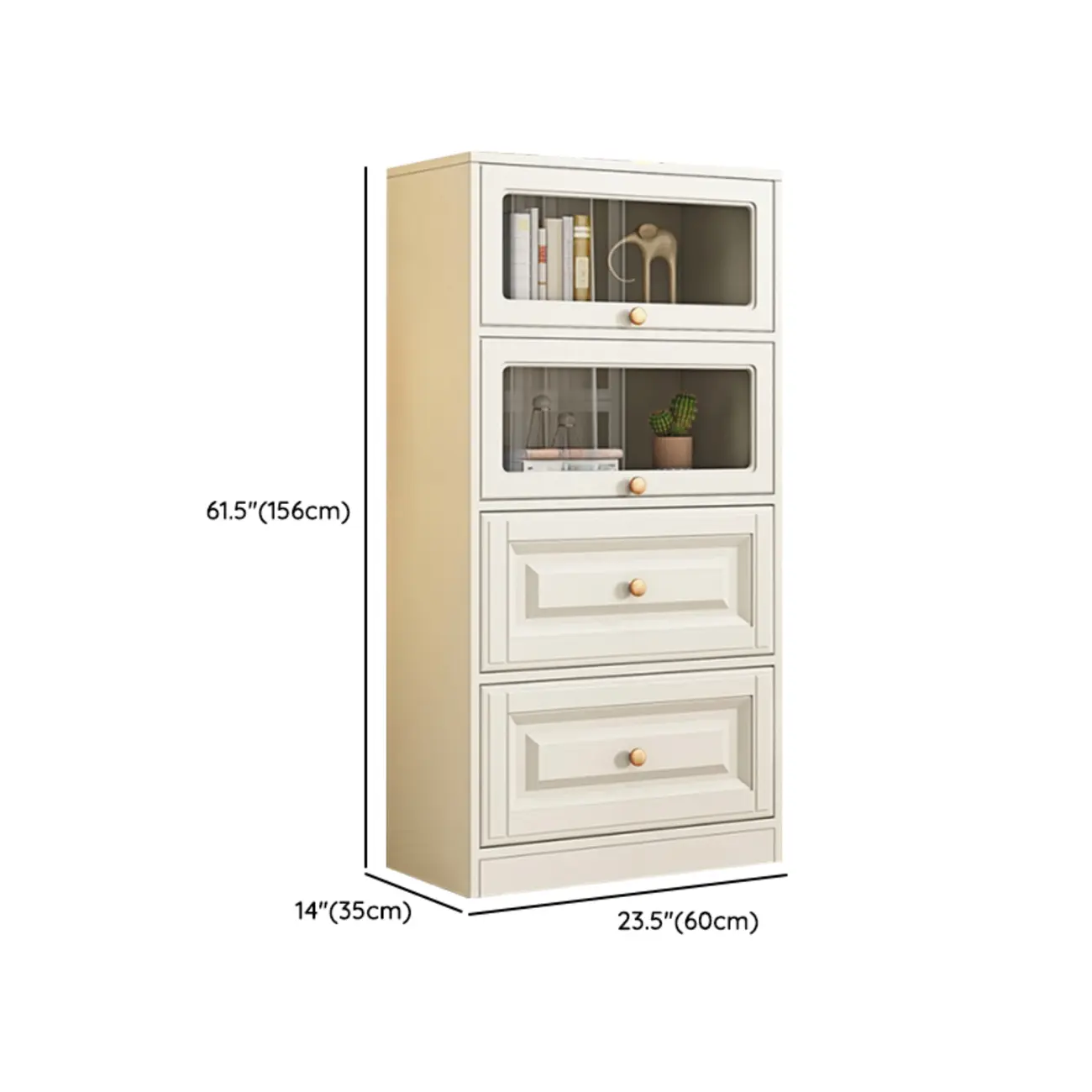White Standard Wooden Cabinet Bookcase with Doors Image - 15 | homeyfad